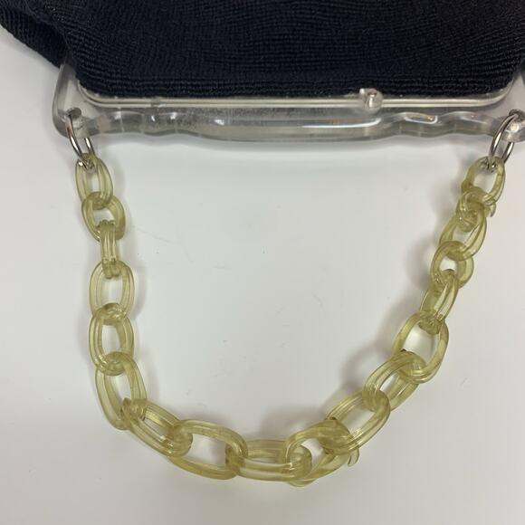 Vtg Needlepoint Purse Handbag Floral Tapestry Acrylic Lucite Close Chain 1950s - Picture 6 of 13